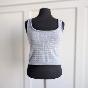 RW&Co Plaid Knit Cropped Tank Top | Square Neck | Light Blue | Size S | NWT